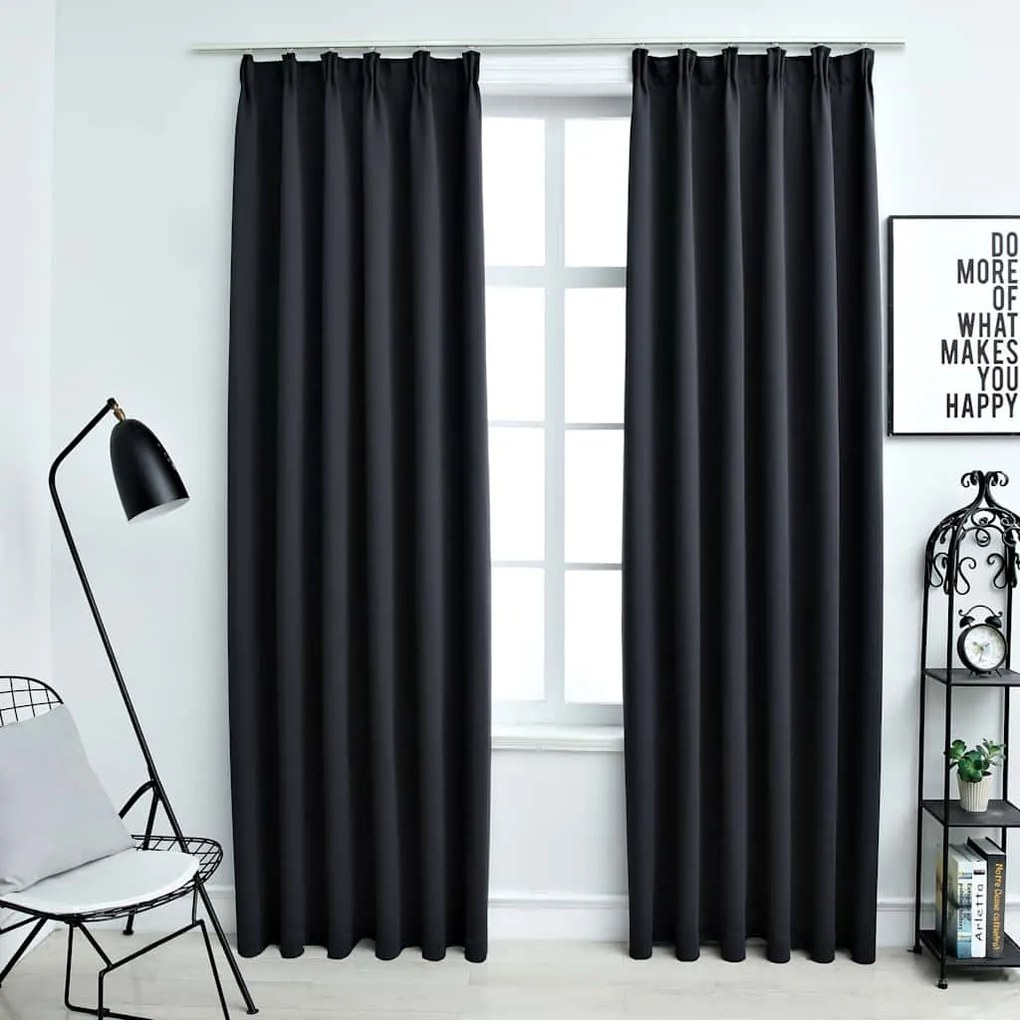 Cortinas blackout com ganchos 2 pcs 140x175 cm preto