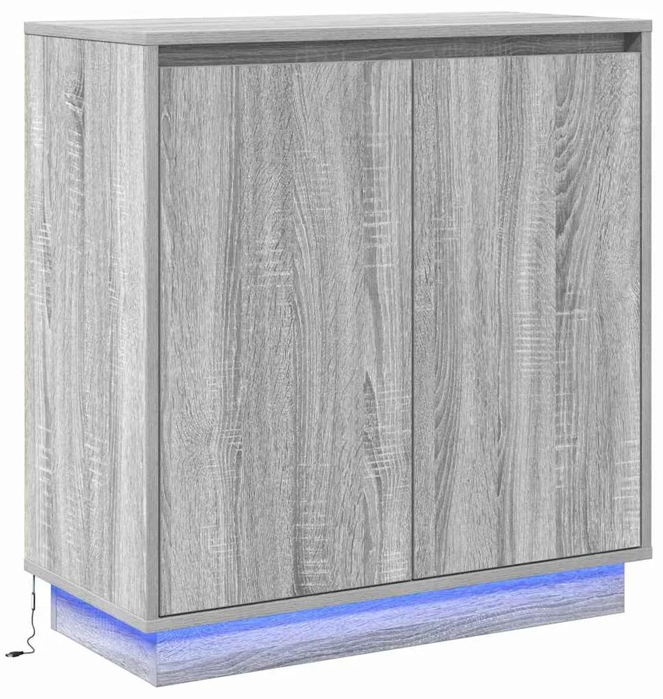 Aparador vidaXL com LED Cinza Sonoma 71x34,5x75 cm em madeira de engen