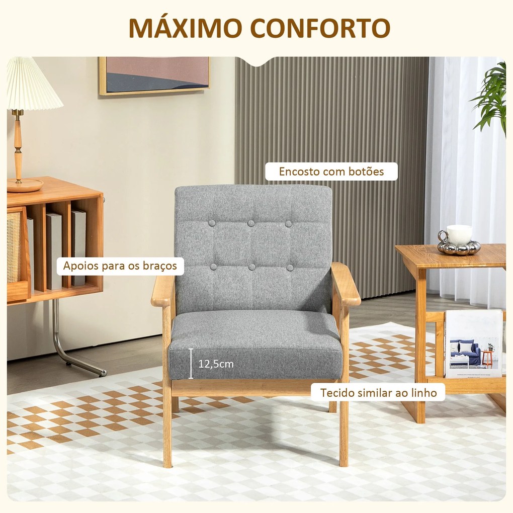 Poltrona Sala de Estar Estofada em Linho Poltrona com Apoio para os Br