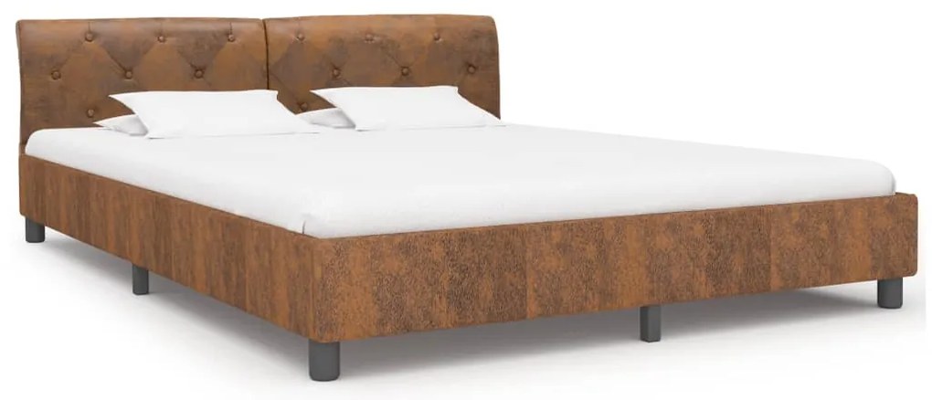 Estrutura de cama 160x200 cm camurça artificial castanho