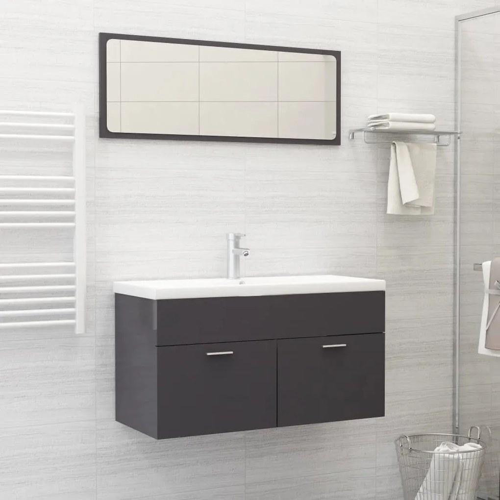804808 vidaXL 2 pcs conj. móveis de casa de banho contrapl. cinza brilhante