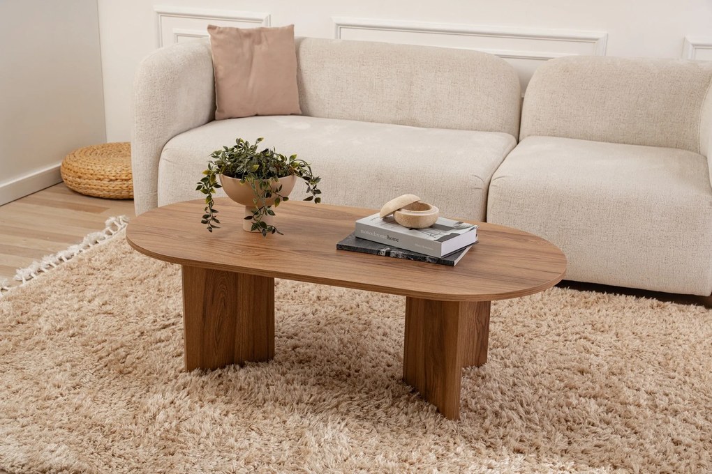 Mesa de Café Oval - Cor Lute - 120x60x40cm