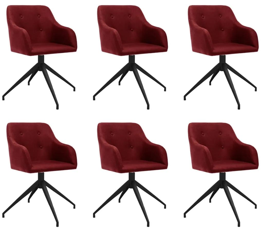 3089494 vidaXL Cadeiras de jantar giratórias 6 pcs tecido vermelho tinto