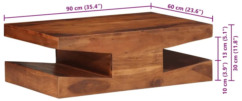 Mesa de centro 90x60x30 cm madeira de acácia maciça