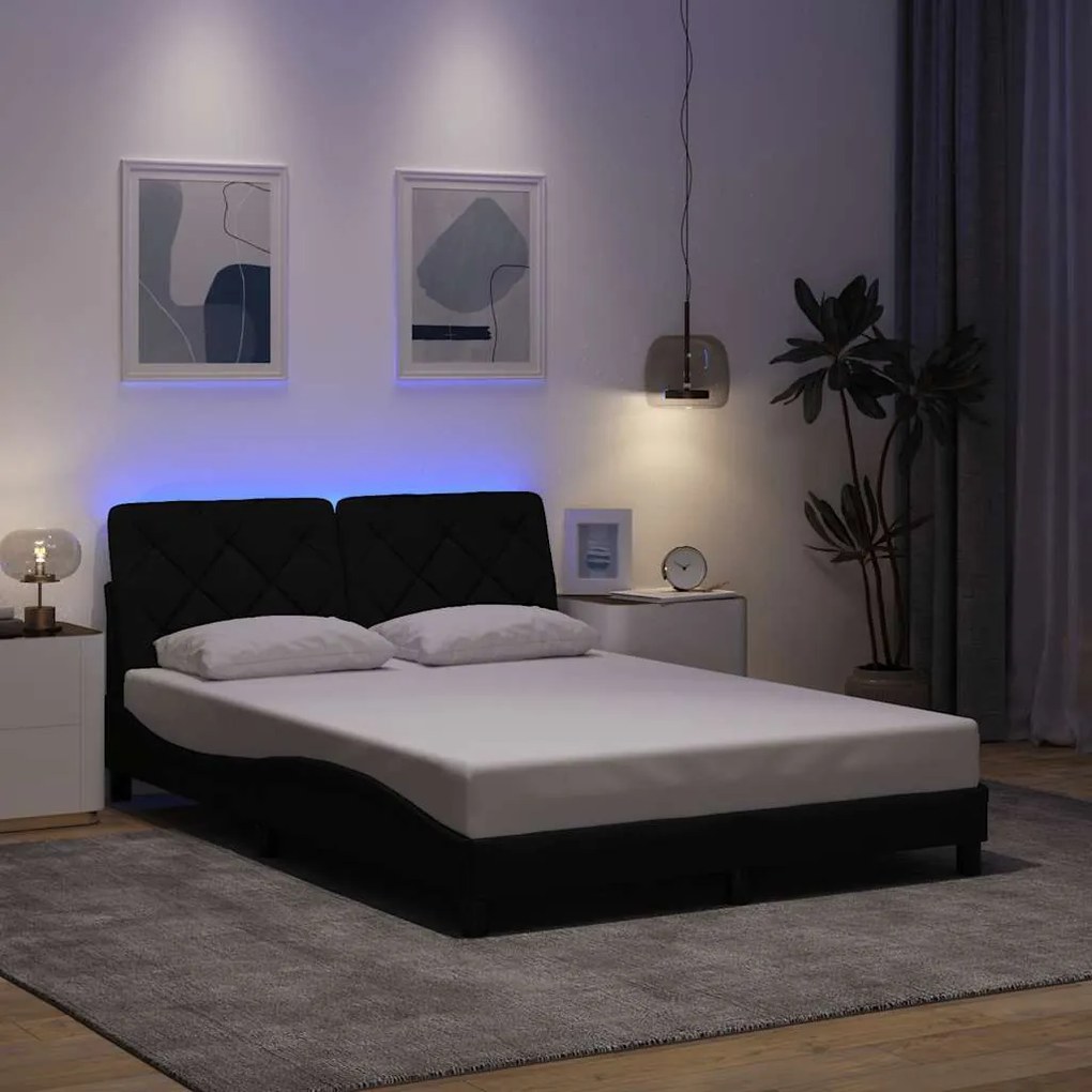vidaXL Estrutura de cama com LED sem colchão 140x200 cm tecido preto