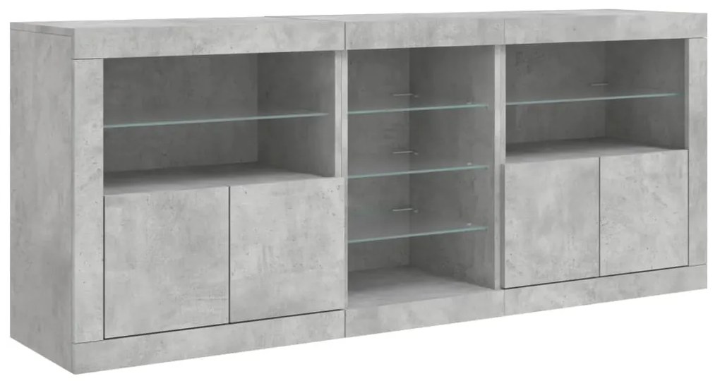 Aparador com luzes LED 162x37x67 cm cinzento cimento