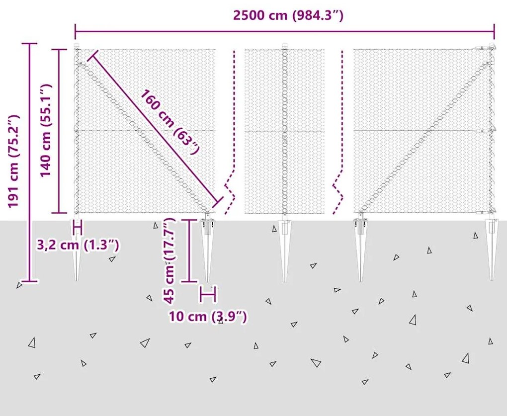 Cerca Hexagonal vidaXL Cinza 1,4x25 m Aço