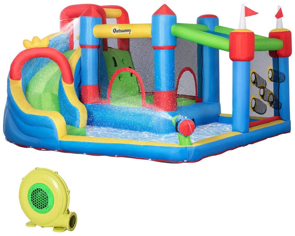 Castelo Insuflável Infantil com Escorrega Castelo Insuflável para Crianças de 3-8 Anos com Trampolim Piscina Insuflador e Bolsa de Transporte 390x300x