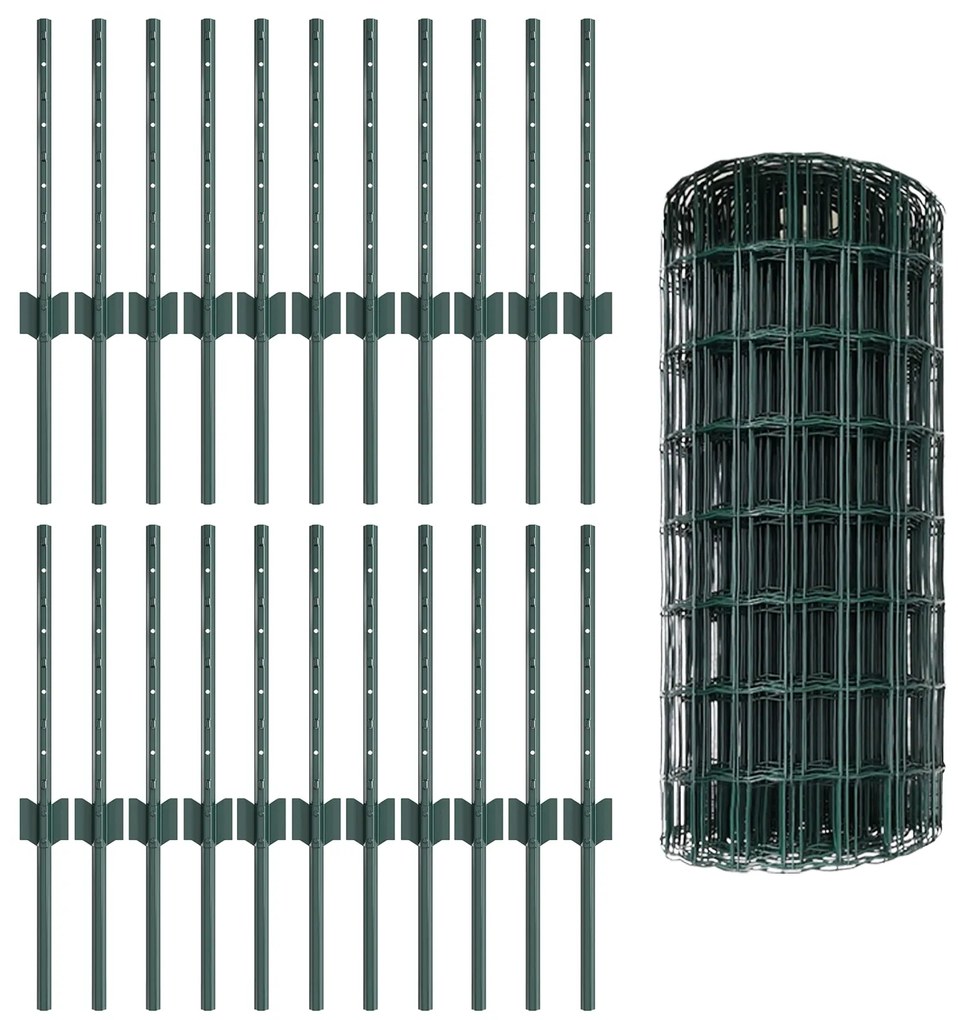 Cerca Euro com 22 Postes U Verde 0,4x50 m Aço