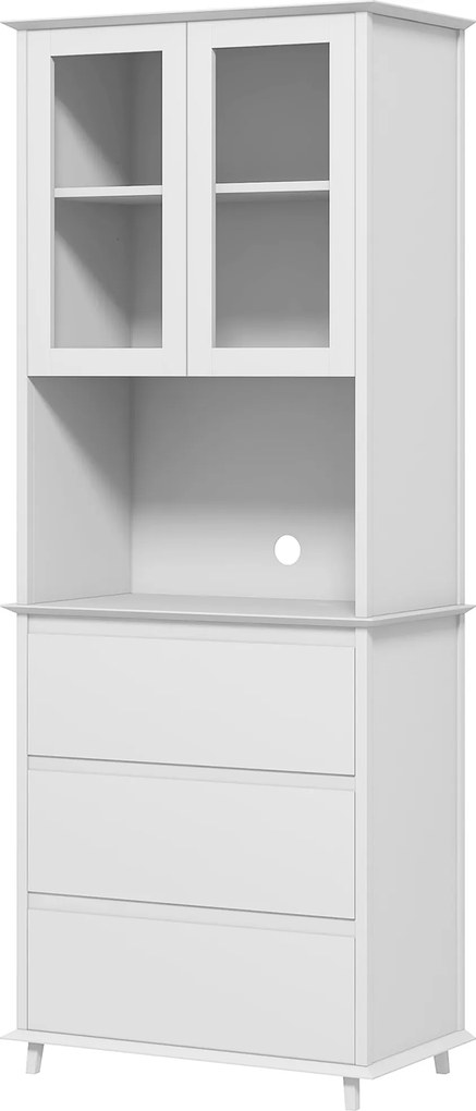 Aparador de cozinha com armário de arrumação, 2 portas, 3 gavetas e compartimento central; dimensões: 68 x 38 x 172 cm; MDF branco