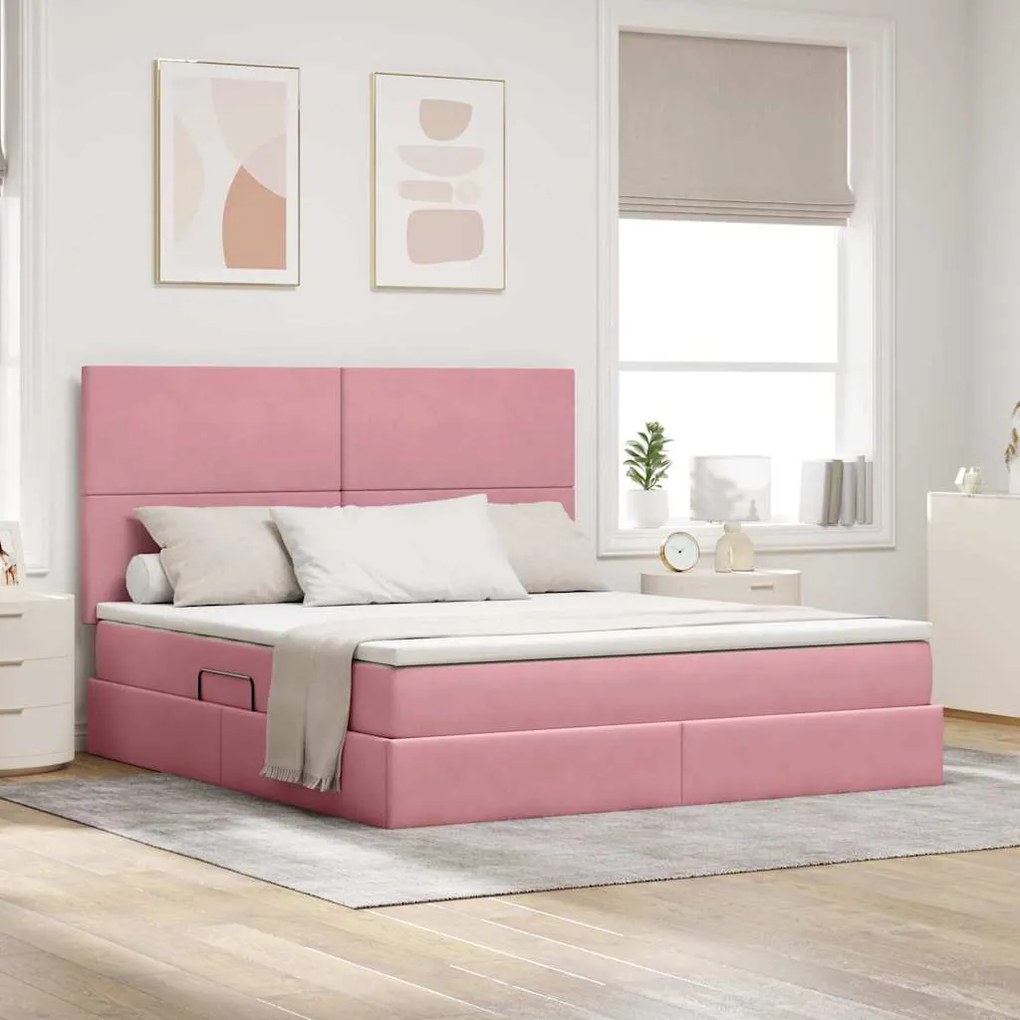 vidaXL Cama com arrumação e colchão Rosa 180 x 200 cm Veludo