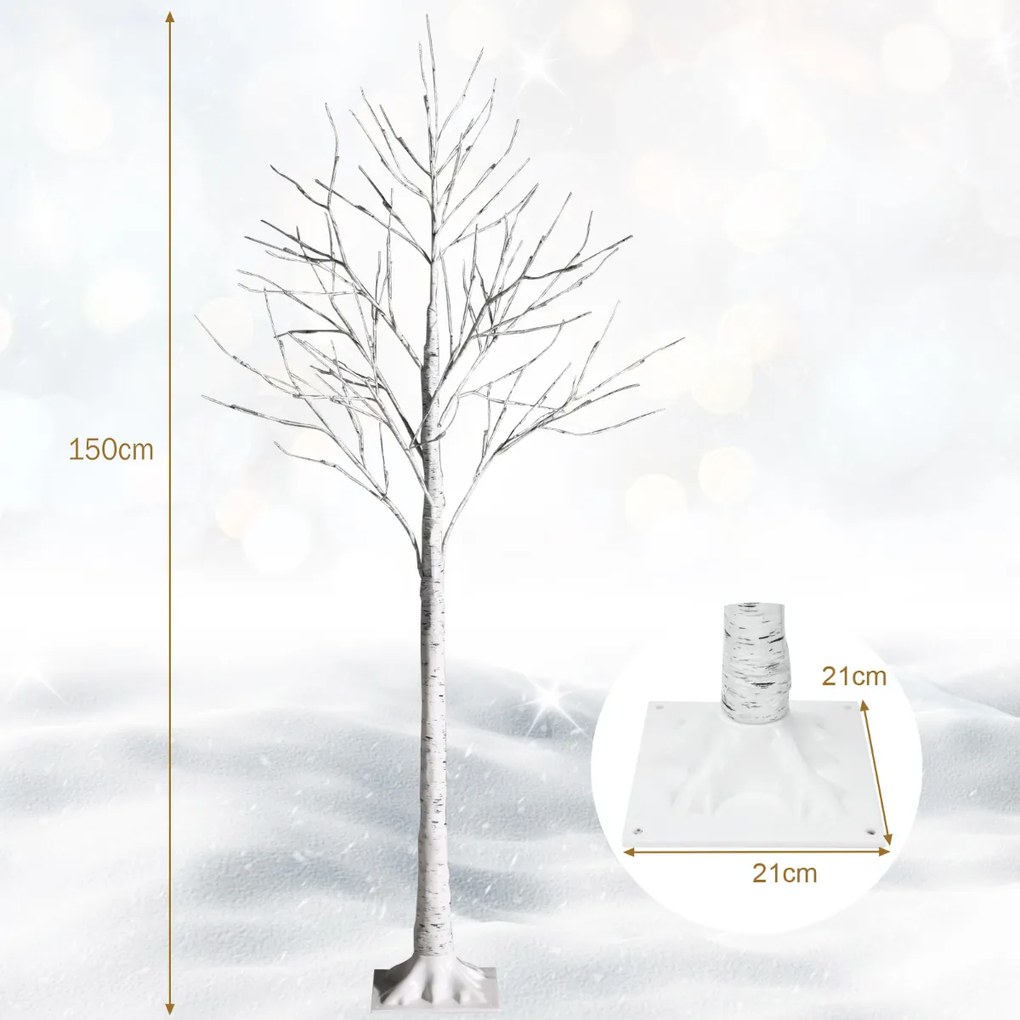 Árvore de Natal artificial de 150 cm com ramos de bétula e 72 luzes LED brancas Mini árvore decorativa Branca