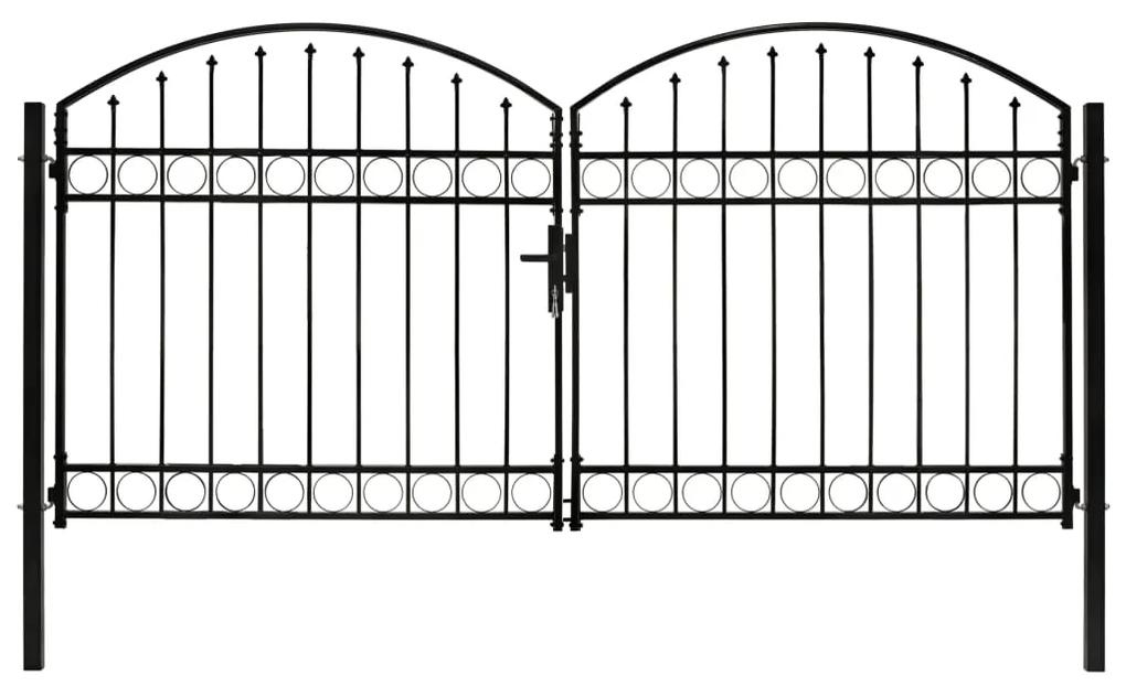 143089 vidaXL Portão p/ cerca porta dupla e topo arqueado 300x125cm aço preto