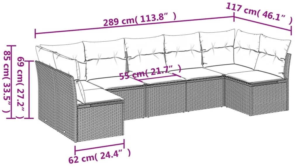 7 pcs conjunto de sofás p/ jardim com almofadões vime PE bege