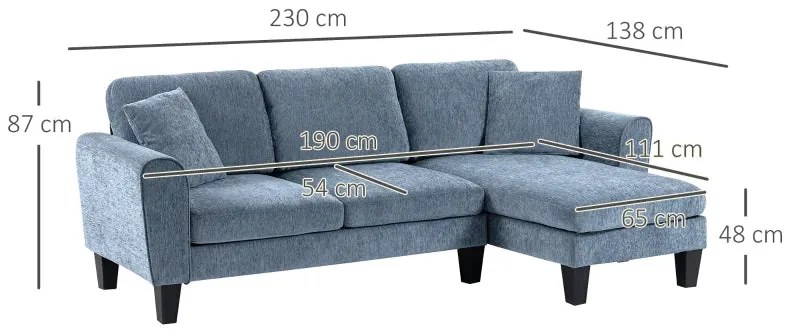 Sofá Chaise Longue Sofá de Canto Sofa Sala de Estar Reversível em Form