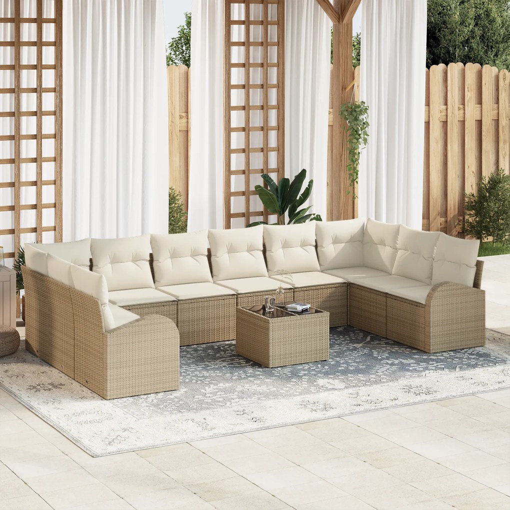 Conjunto de Sofás vidaXL de 11 Peças com Almofadas Castanho Rattan Pol