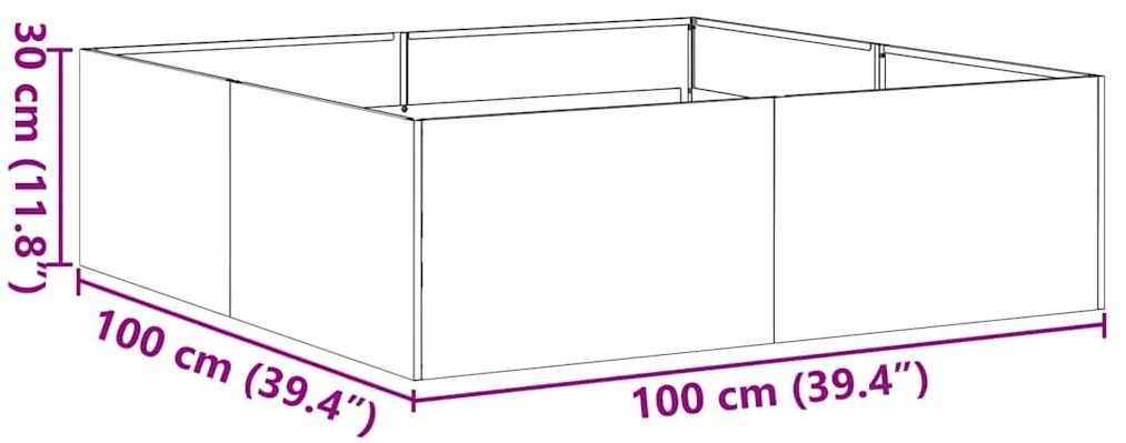 Vaso/floreira 100x100x30 cm aço galvanizado