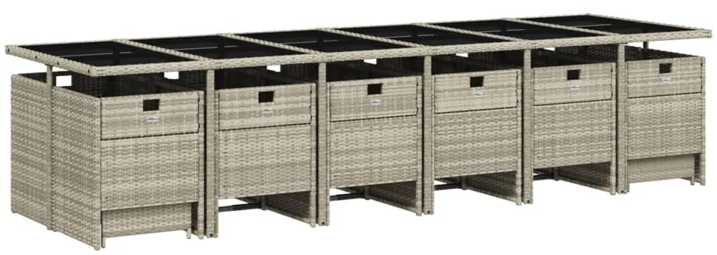 17 pcs conj. jantar jardim c/ almofadões vime PE cinzento-claro