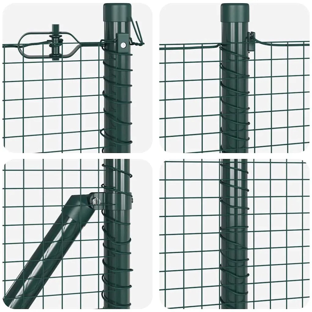 Conjunto de Poste de Cerca Conjunto de 2 Verde Metal e PVC
