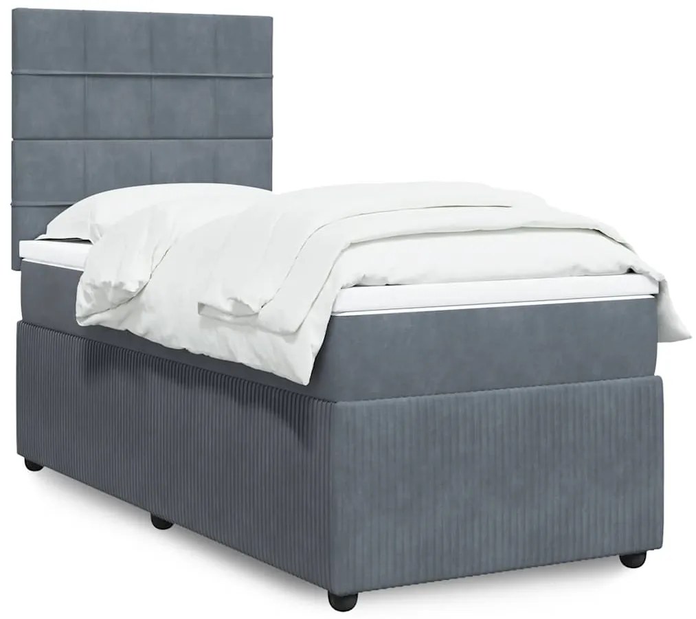 Cama com molas/colchão 100x200 cm veludo cinza-escuro