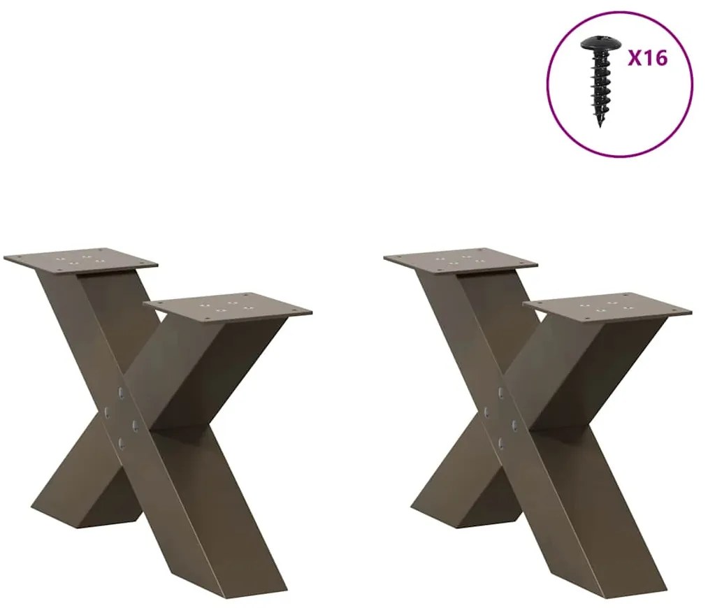 Pés para mesa de centro em formato de X, 2 peças, aço natural, 50x(30-