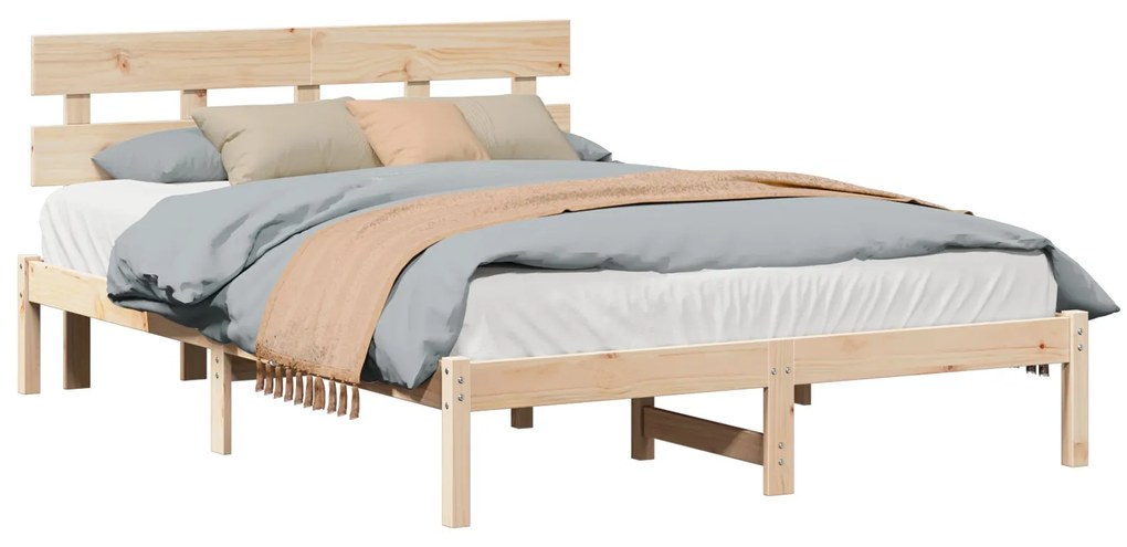 Estrado de Cama com Cabeceira 140x200 cm Madeira Maciça de Pinho