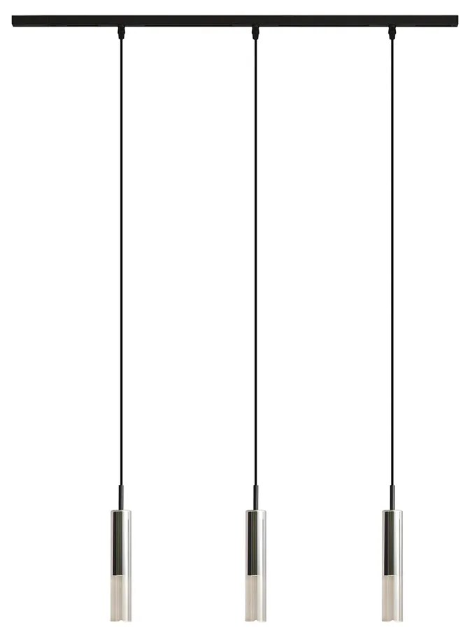 Sistema de calhas de iluminação moderno preto com 3 candeeiros suspensos pretos com vidro fumado 1-fase - Slimline Loyce