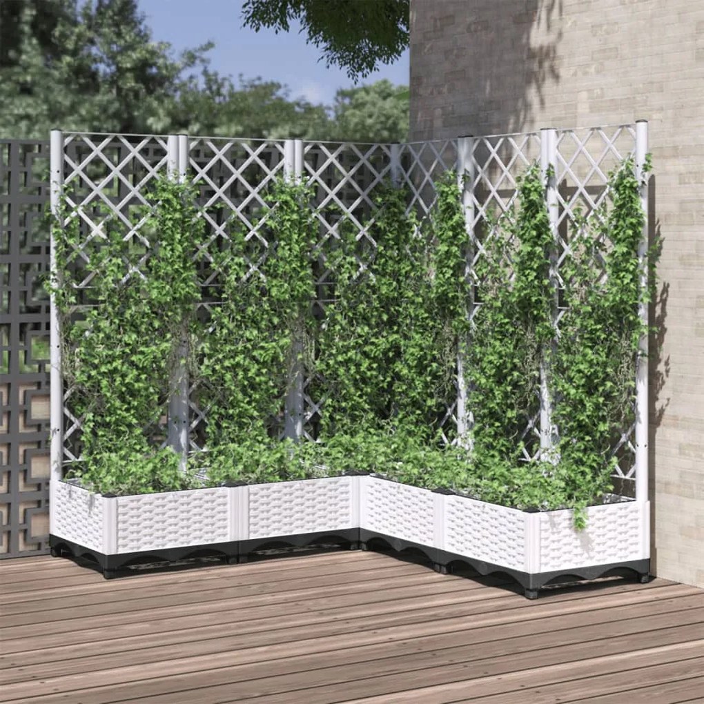 153287 vidaXL Vaso/floreira jardim c/ treliça 120x120x121,5 cm PP branco