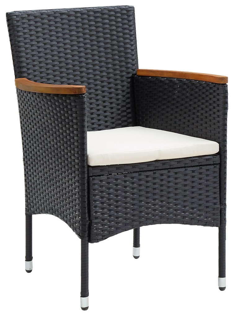 Conjunto de Jantar de Jardim 5 Peças Preto Rattan Poliéster