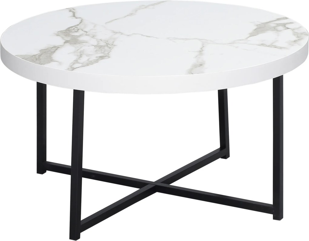 HOMCOM Mesa Centro Redonda Bancada Mármore Estrutura Metal Estilo Moderno 80x80x45cm Elegante Branco Preto | Aosom Portugal