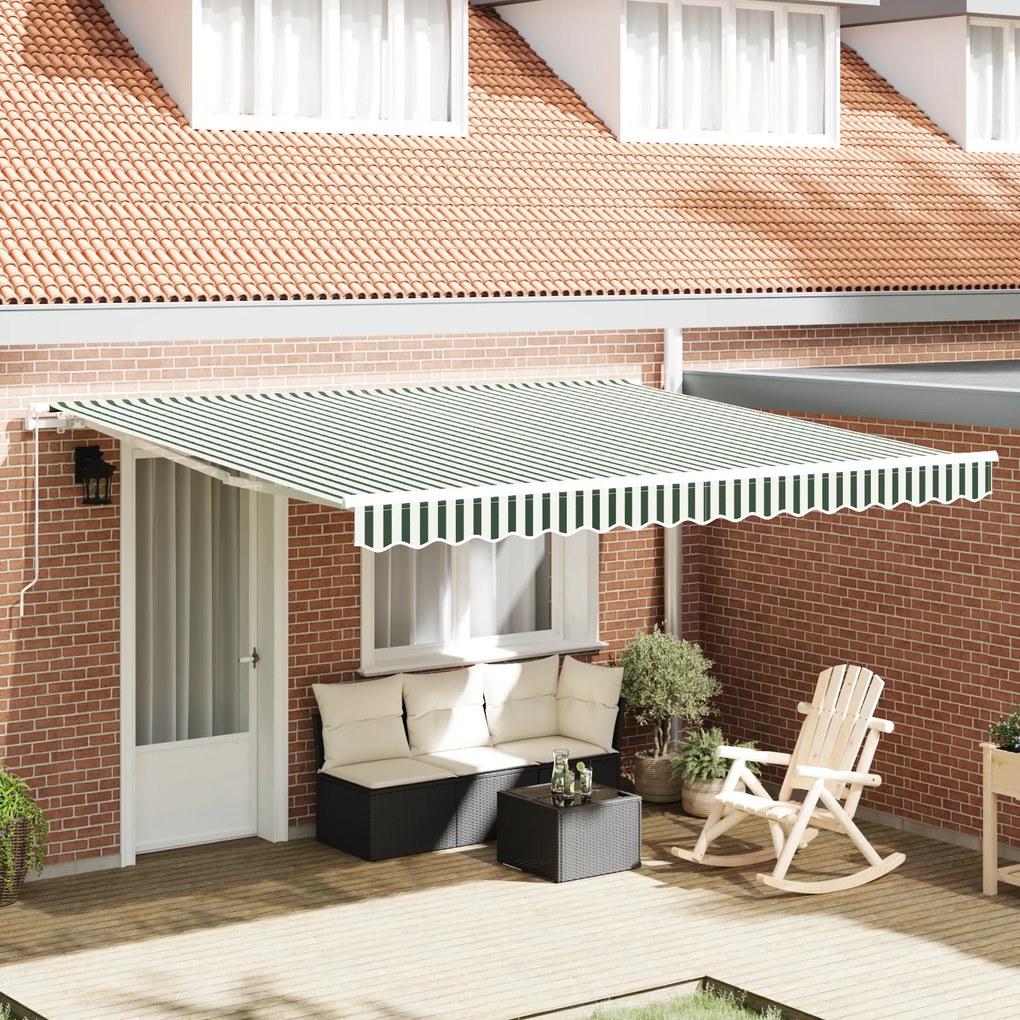 vidaXL Toldo Retrátil Manual Verde e Branco 400x300 cm