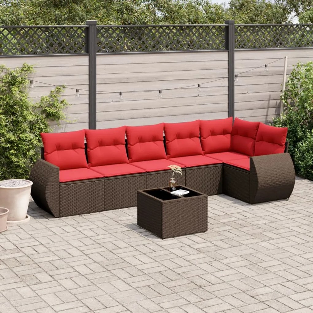 vidaXL 7 pcs conjunto de sofás jardim c/ almofadões vime PE castanho