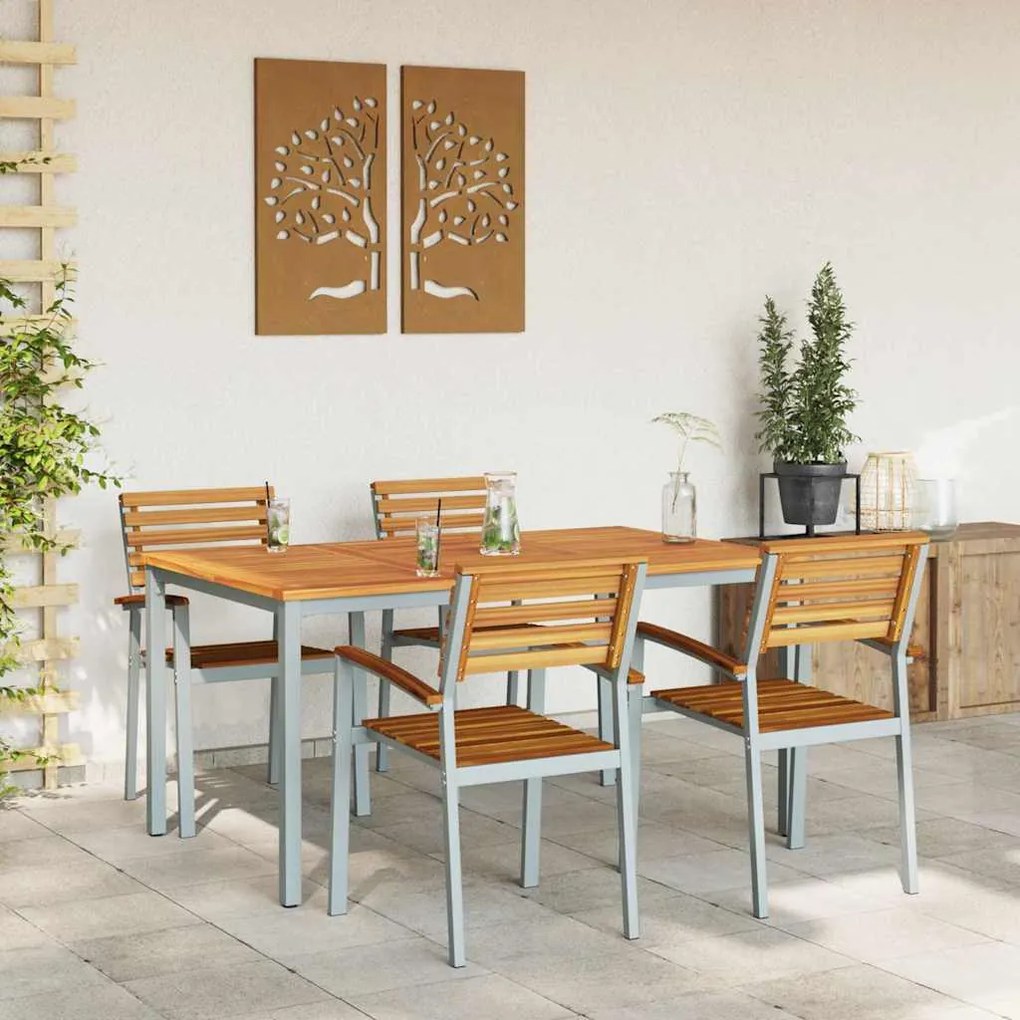Conjunto de Jantar de Jardim com 5 Peças em Madeira Sólida de Acácia e