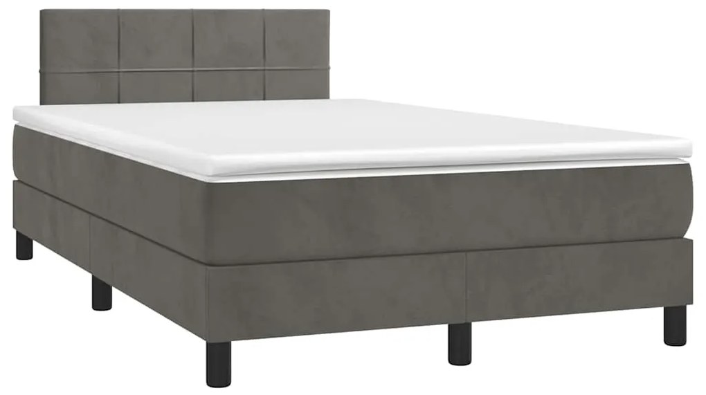 Cama box spring colchão LED 120x190cm couro artif. cinza-escuro