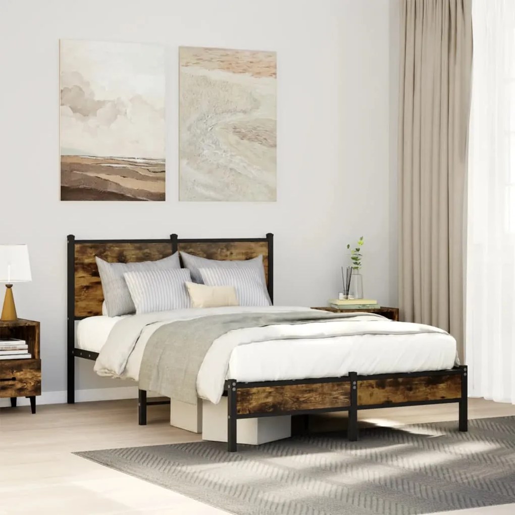 vidaXL Estrutura de cama sem colchão 120x200 cm metal carvalho fumado