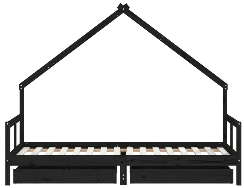 Estrutura cama infantil c/ gavetas 80x200cm pinho maciço preto