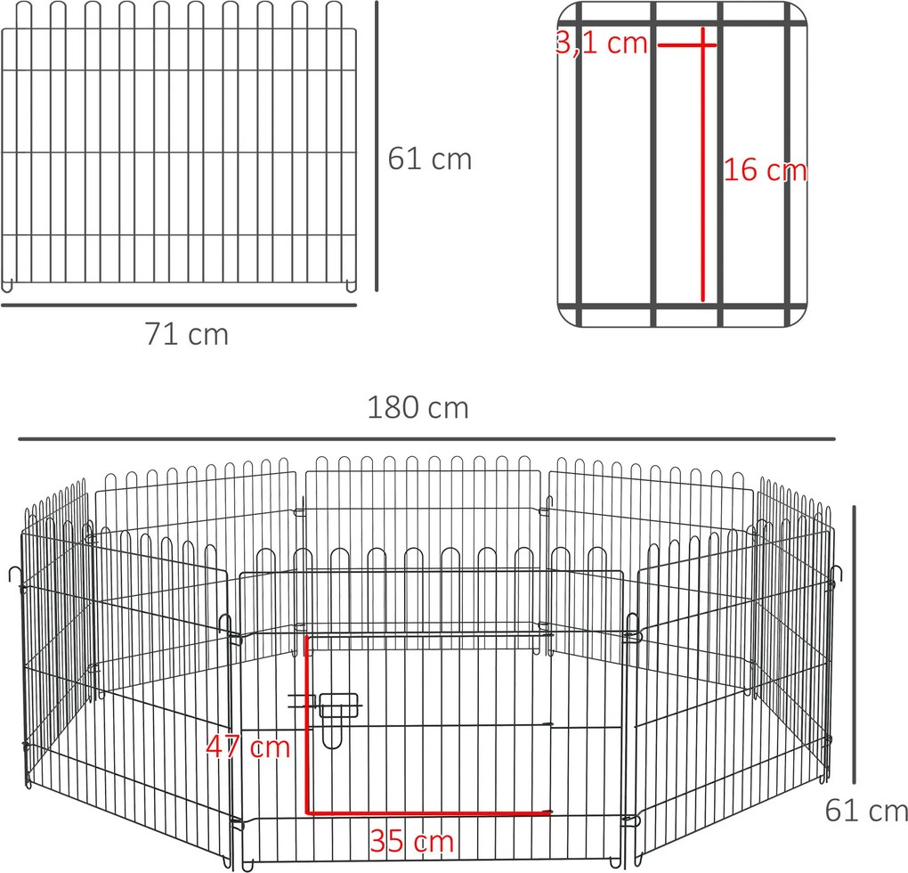 Parque para Animais de Estimação com 8 Paineis 71x61cm Dobrável Cerca para Animais de Estimação com Porta com Trava para Jardim Pátio Exterior Preto
