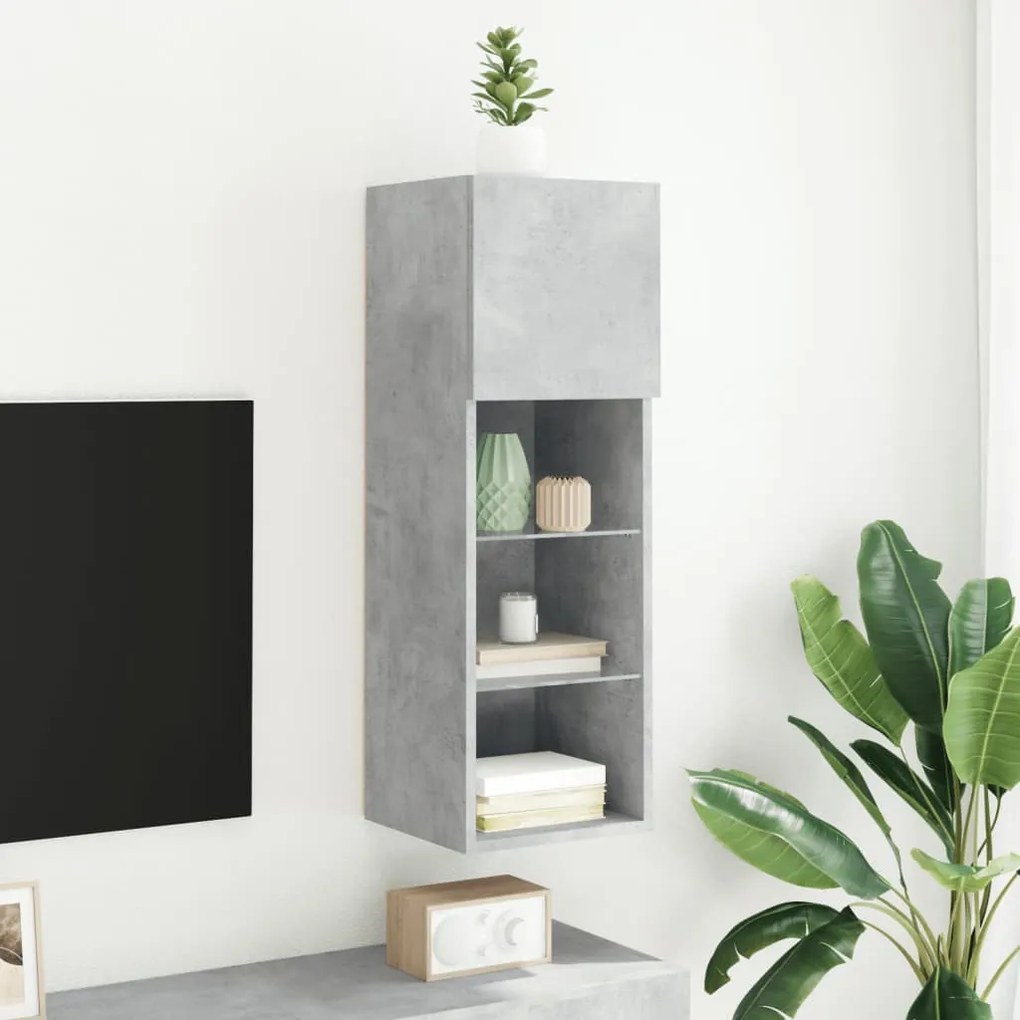 Móvel de TV com luzes LED 30,5x30x90 cm cinzento cimento