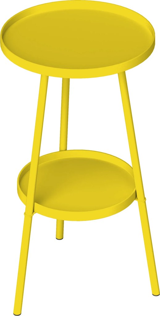 Mesinha redonda de apoio jardim com 2 prateleiras Ø 32 x 51 cm, mesa de jardim para terraço, sala de estar ou varanda, em metal,, amarela