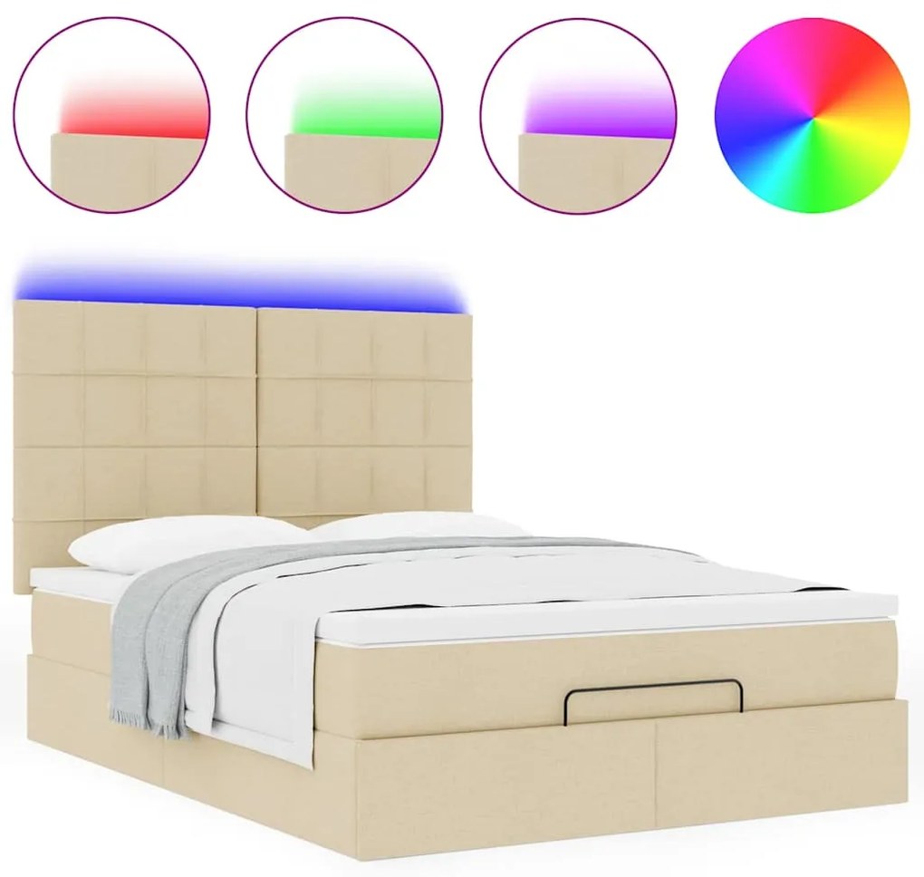 Estrutura de cama otomana com colchão tecido creme 140x200cm