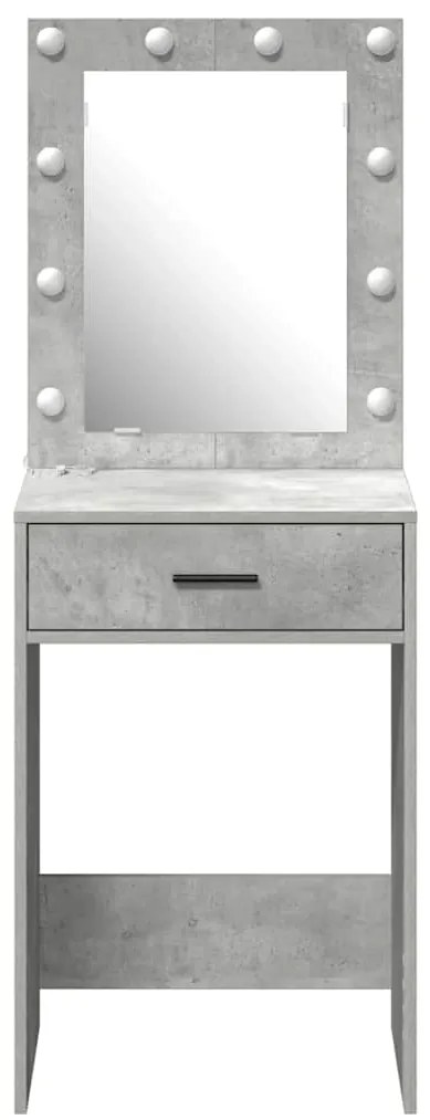 Mesa de Maquilhagem com Luzes LED em Cinza Concreto, 50x41x135 cm