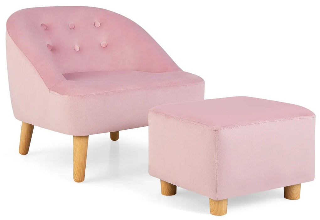 Sofá infantil e conjunto e Pufe Cadeira de braços única com banco de veludo rosa
