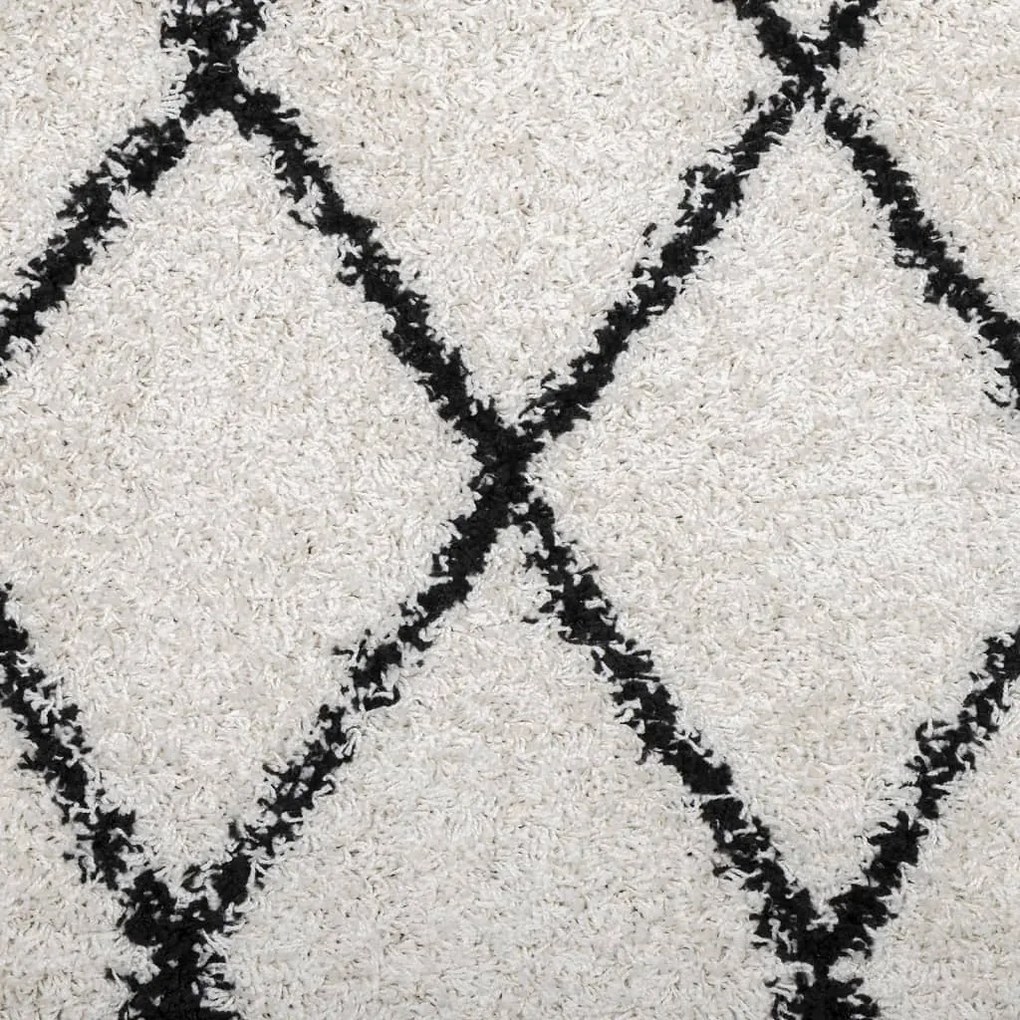 Tapete shaggy de pelo alto PAMPLONA 120x120 cm creme e preto