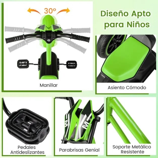Triciclo para crianças de 3 rodas com pedais para frente/trás verde