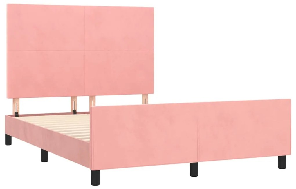 Estrutura de cama c/ cabeceira 140x190 cm veludo rosa
