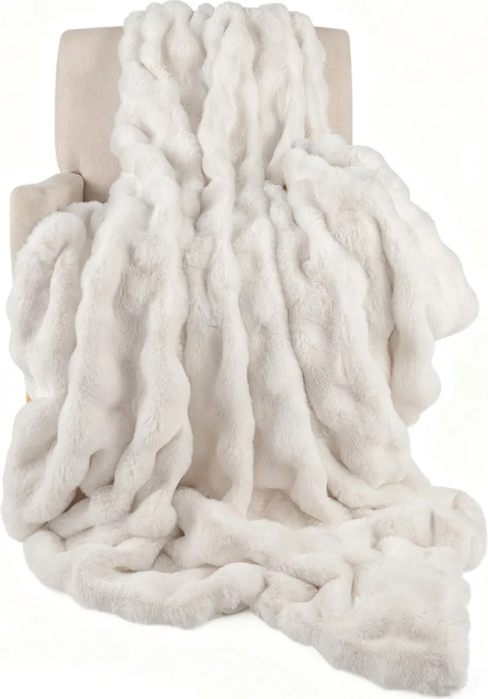 Manta de pele sintética de luxo 153 x 203 cm Manta de pelúcia macia, grossa e quente para Natal Decoração de cama, sofá ou poltrona Branca