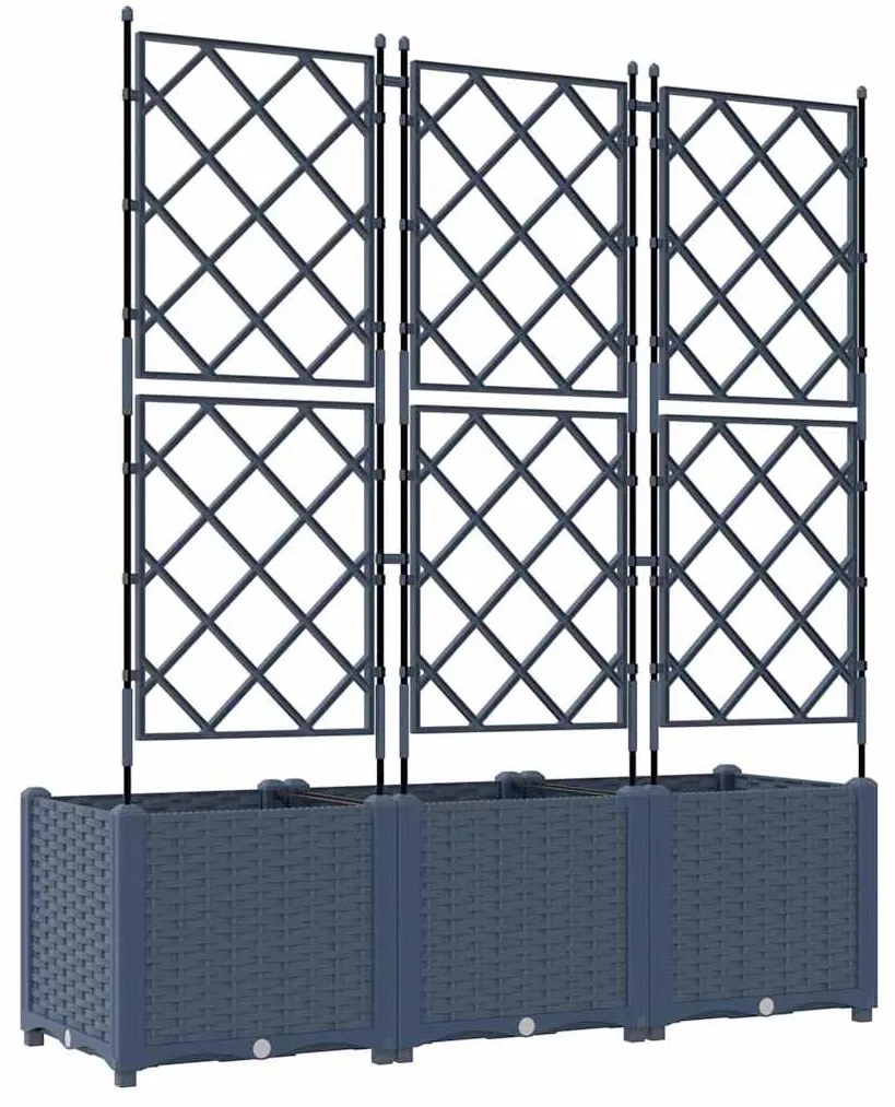 Jardineira com Treliça 3 pcs Cinza 120x40x143 cm