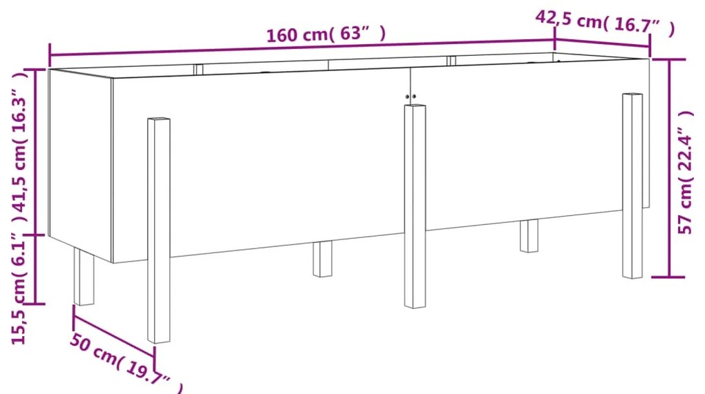 Canteiro elevado de jardim 160x50x57 cm pinho maciço