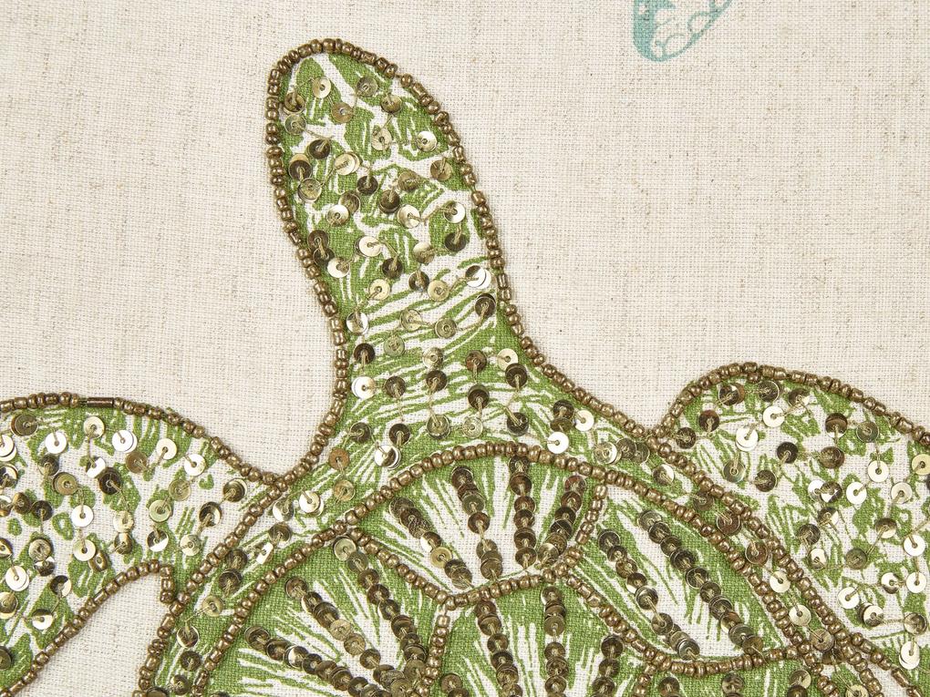 Conjunto de 2 almofadas decorativas com motivo de tartaruga em linho creme 45 x 45 cm ALGAE Beliani