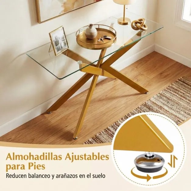 Mesa Consola 115 x 45 x 78 cm com Tampo Temperado e Pernas de Metal para Sala, hall Entrada Dourada